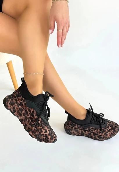 Rimay Kahverengi Cilt Boncuk İşlemeli Spor Ayakkabı - 2