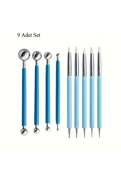 Kil, seramik, çömlekçilik, şekillendirici, heykel, modelleme, metal toplar-silikon kalem-9 Parça - 1