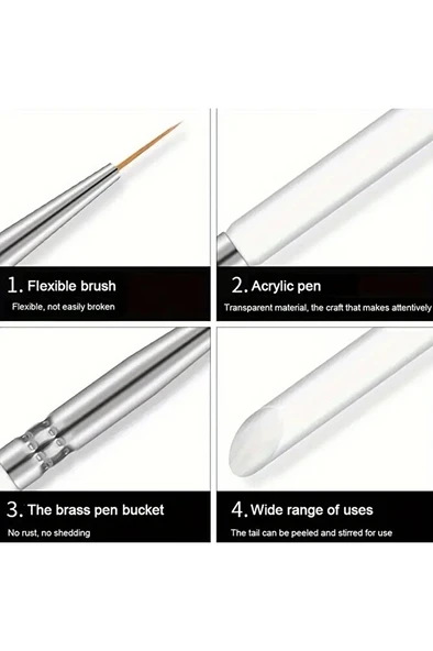 Detay fırça seti şeffaf-ince uçlu fırça-tırnak süsleme fırçası-desen fırçası, altın fırçası-3 Ad - Resim 5
