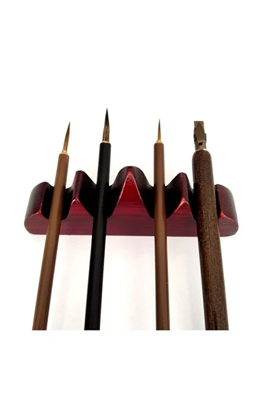 Kalem yastığı ahşap beş parmak, 4 yuvalı-kalem tutucu, fırça tutucu, fırça standı, fırçalık-kahve - Resim 4