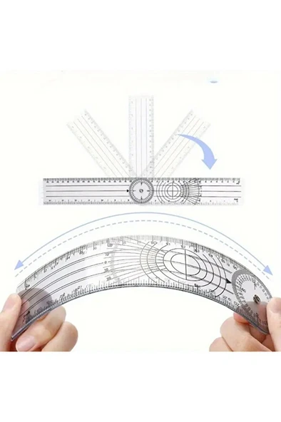 Eklem Açısı Ölçüm Cetveli, Sanatçılar, Tasarımcılar ve Öğrenciler için Uygun 180° Çift İnç/cm-1Ad - Resim 3