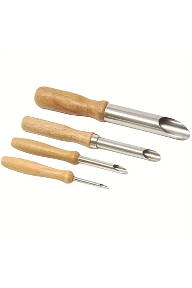Kil Delik Açacağı, Modelleme Delik Açma, Çölekçilik, Ahşap Saplı Paslanmaz Çelik-Set 4 Adet - Resim 5
