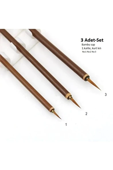 Tahrir Fırça Seti No:1-2-3 Kurt Kılı, Bambu Sap (ÇİNİ, SERAMİK, TEZHİP, MİNYATÜR) 1. Kalite-3 Adet ürün görseli