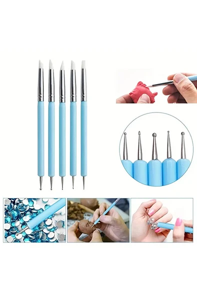 Kil, seramik, çömlekçilik, şekillendirici, heykel, modelleme, metal toplar-silikon kalem-9 Parça - 6