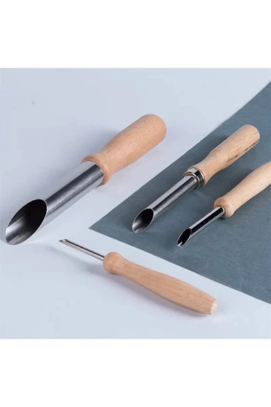 Kil Delik Açacağı, Modelleme Delik Açma, Çölekçilik, Ahşap Saplı Paslanmaz Çelik-Set 4 Adet - Resim 3