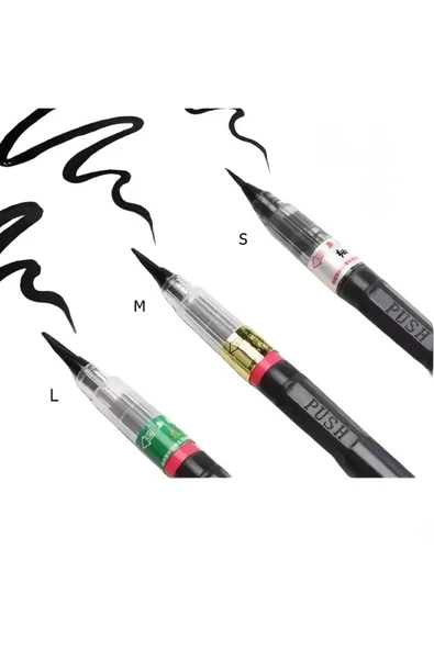 Brush pen, hazneli fırça uçlu kalem, çini, seramik, tahrir fırçası, çizim fırça, 3 Adet-S-M-L - 4