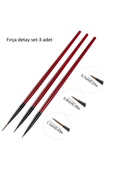 Detay fırça seti kırmızı-ince uçlu fırça-tırnak süsleme fırçası-desen fırçası, altın fırçası-3 Ad ürün görseli