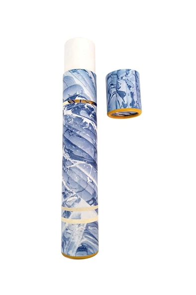 Ebru desenli kubur, fırça, kağıt , kalem saklama kutusu, süngerli silindir kutu, fırçalık-No:5 - Resim 3