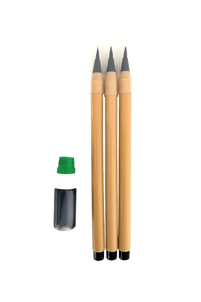 Fırça Uçlu Mürekkep dolumlu, Brush Pen, Kurt Kılı, Hazneli, Siyah-Çini, Seramik tahrir fırçası 3 Ad - Resim 3
