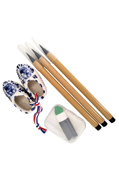 Fırça Uçlu Mürekkep dolumlu, Brush Pen, Kurt Kılı, Hazneli, Siyah-Çini, Seramik tahrir fırçası 3 Ad ürün görseli