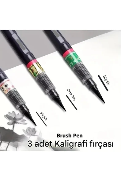 Brush pen, hazneli fırça uçlu kalem, çini, seramik, tahrir fırçası, çizim fırça, 3 Adet-S-M-L - 5