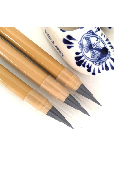 Fırça Uçlu Mürekkep dolumlu, Brush Pen, Kurt Kılı, Hazneli, Siyah-Çini, Seramik tahrir fırçası 3 Ad - Resim 2