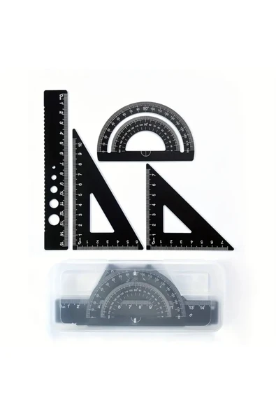 Metal cetvel seti, çizgi çekme, pratik çizgi oluşturma, dayanıklı-kutulu 4 parça ürün görseli