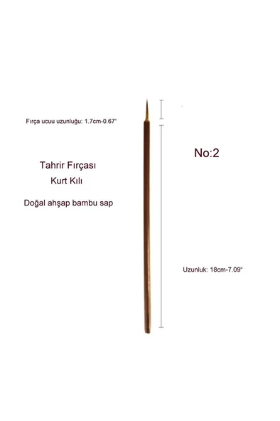 Tahrir fırçası kurt kılı No:2, çini, seramik, tezhip, minyatür, boyama, hobi işleri-1 adet - 1