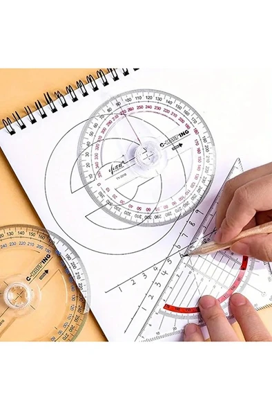 360° Protractor cetvel, Şeffaf Matematik, Geometri, Tasarım ve Sanat Projeleri için İdeal-1ad - Resim 2