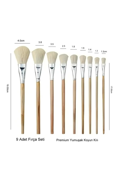 Seramik çini sırlama fırça seti, yaldızlama, vazo, cam, akrilik boyama, Premium-Set 9 Adet ürün görseli