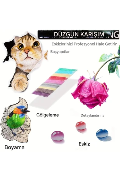 180 Renkli profesyonel sulu boya kalem seti, suluboya kalemleri, hediye kalem seti, yüksek pigment - Resim 2