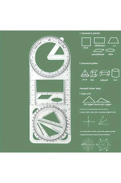 Dönebilen geometri cetvel, üçgen cetvel, çizim şablonu, çok fonksiyonlu cetvel seti-1Ad ürün görseli