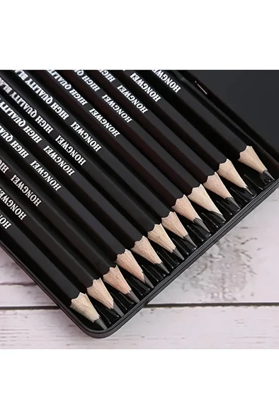 Kara Kalem Çizim Seti, Eskiz Kalem Seti, Dereceli Kalem Çizim Set, Eskiz Yapmak Ve Tonlama-12li - Resim 7