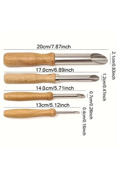 Kil Delik Açacağı, Modelleme Delik Açma, Çölekçilik, Ahşap Saplı Paslanmaz Çelik-Set 4 Adet ürün görseli