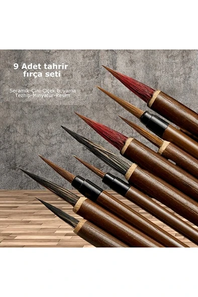 Tahrir fırça seti, çini, seramik, tezhip, minyatür, çiçek boyama, resim 9 Adet Set ürün görseli