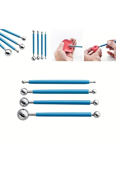 Kil, seramik, çömlekçilik, şekillendirici, heykel, modelleme, metal toplar-silikon kalem-9 Parça - 4