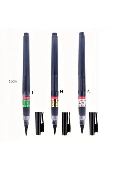 Brush pen, hazneli fırça uçlu kalem, çini, seramik, tahrir fırçası, çizim fırça, 3 Adet-S-M-L - 3