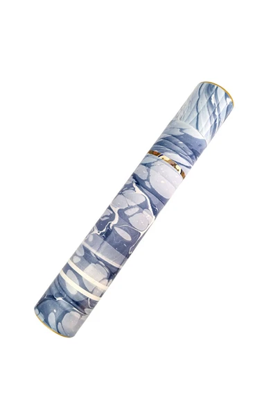 Ebru desenli kubur, fırça, kağıt , kalem saklama kutusu, süngerli silindir kutu, fırçalık-No:8 ürün görseli