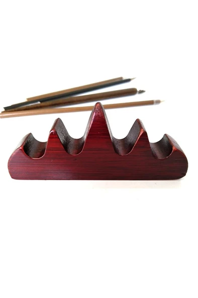 Kalem yastığı ahşap beş parmak, 4 yuvalı-kalem tutucu, fırça tutucu, fırça standı, fırçalık-kahve ürün görseli
