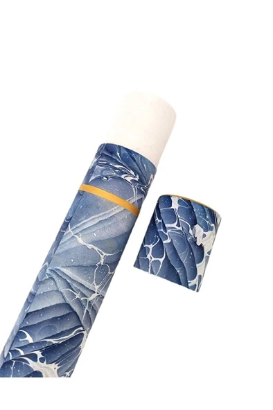 Ebru desenli kubur, fırça, kağıt , kalem saklama kutusu, süngerli silindir kutu, fırçalık-02 - Resim 6