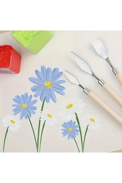 Spatula Seti Spatul Akrilik Yağlı Boya Hobi Çalışmaları 7 li-Palet Bıçağı Seti-Ahşap Sap - Resim 4