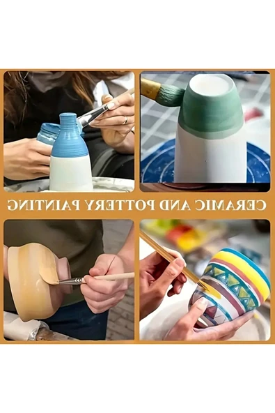 Seramik çini sırlama fırça seti, yaldızlama, vazo, cam, akrilik boyama, keçi kılı Premium-Set 7 Adet - Resim 3