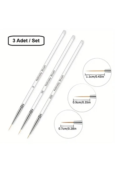 Detay fırça seti şeffaf-ince uçlu fırça-tırnak süsleme fırçası-desen fırçası, altın fırçası-3 Ad ürün görseli