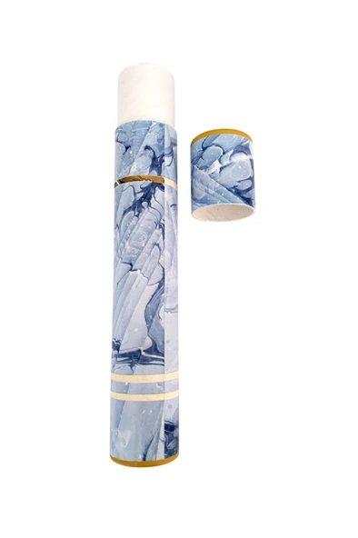 Ebru desenli kubur, fırça, kağıt , kalem saklama kutusu, süngerli silindir kutu, fırçalık-No:1 - Resim 3