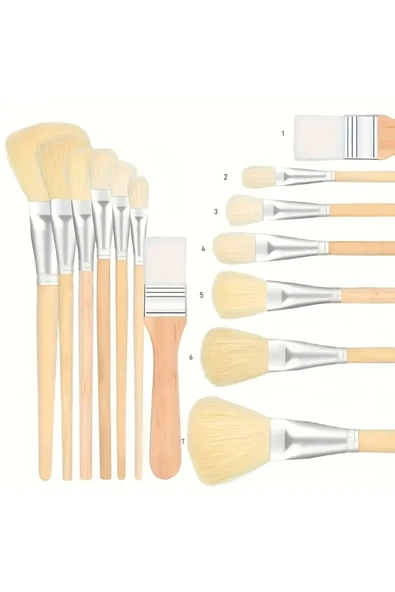 Seramik çini sırlama fırça seti, yaldızlama, vazo, cam, akrilik boyama, keçi kılı Premium-Set 7 Adet ürün görseli