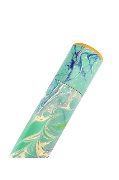 Ebru desenli kubur, fırça, kağıt , kalem saklama kutusu, süngerli silindir kutu, fırçalık-No:13 - Resim 2