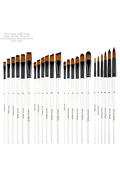 Fırça seti 24 Adet-4 farklı model, akrilik boya, yağlı boya, guaj boya, resim fırçası ürün görseli