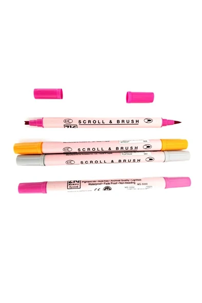 Zig Scroll & Brush Çift Çizgi Ve Fırça Uçlu Kaligrafi Kalemi, davetiye kalemi-4 Adet ürün görseli