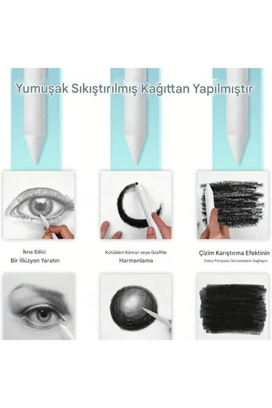 Eskiz karıştırma çubukları, tortillion, kara kalem silgi, gölgelendirme, tonlama-Set 6 Adet - Resim 3