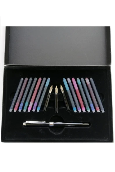 Kaligrafi Dolma kalem Seti 3 Uçlu-(14 yedek kartuş) - Resim 3