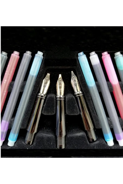 Kaligrafi Dolama kalem Seti 3 Uçlu-(14 Büyük Yedek Kartuş) - Resim 2