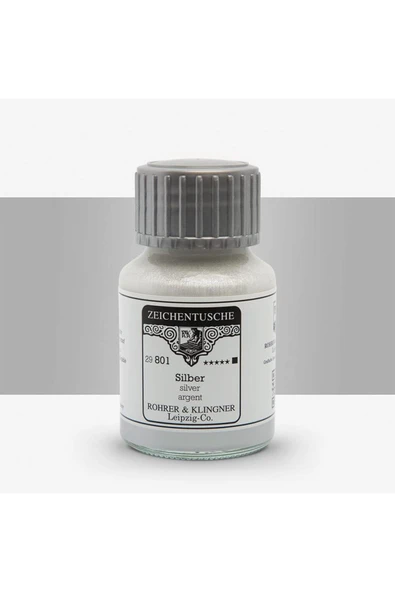 Rohrer&Klingner Kaligrafi mürekkebi Zeichentusche 29-airbrush-fırça-divit-sulu boya 50ml-801-silver ürün görseli