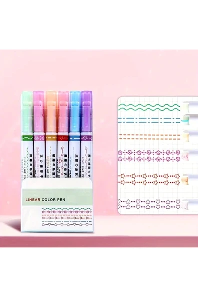 Desenli Kalemler, Kenar Süsü,kalp,çiçek Desenli Kalem,anaokulu Kalem,çocuk Etkinlik Hediye 6'lı Set - Resim 3