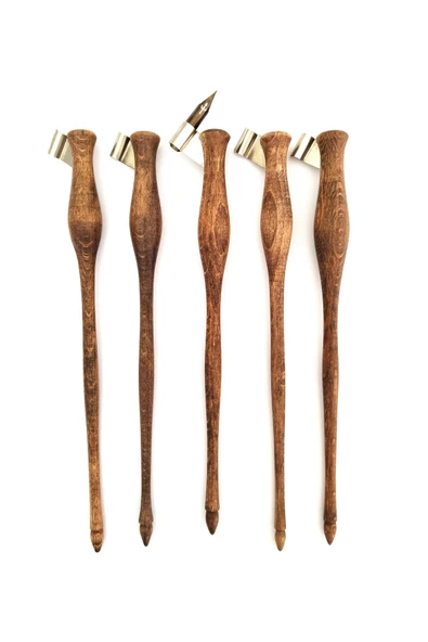 El yapımı copperplate obliq kalem sapı-kahverengi eskitme tonlar-Ardıç ağacı - Resim 2