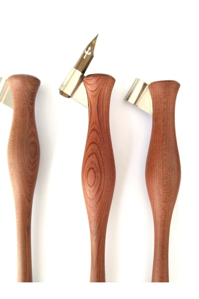 El yapımı copperplate obliq kalem sapı-kahverengi desenli-Ardıç ağacı (1 adet) - Resim 3