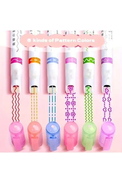 Desenli Kalemler, Kenar Süsü,kalp,çiçek Desenli Kalem,anaokulu Kalem,çocuk Etkinlik Hediye 6'lı Set ürün görseli