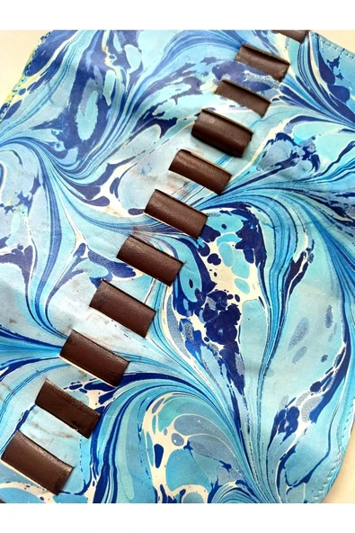 Ebru Sanatı Rulo Deri Kalemlik-mavi Renk-11 Kalem Alır - Resim 3