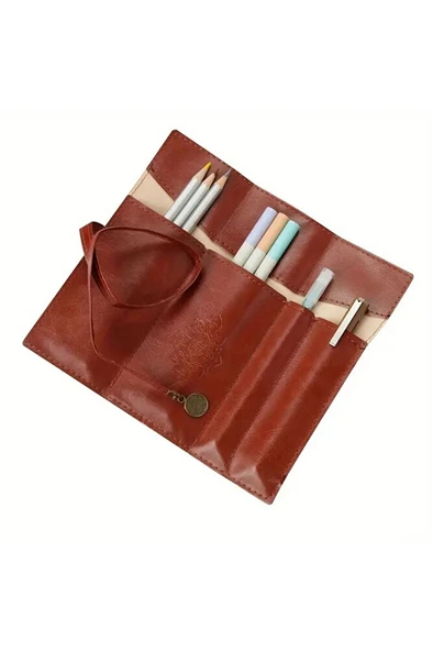 Deri kalemlik, ajanda boyu kalem kutusu, pratik taşıma kalemlik suni deri vintage ürün görseli