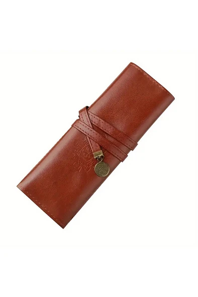 Deri kalemlik, ajanda boyu kalem kutusu, pratik taşıma kalemlik suni deri vintage - Resim 2