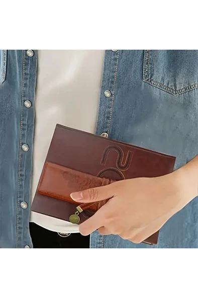 Deri kalemlik, ajanda boyu kalem kutusu, pratik taşıma kalemlik suni deri vintage - Resim 5